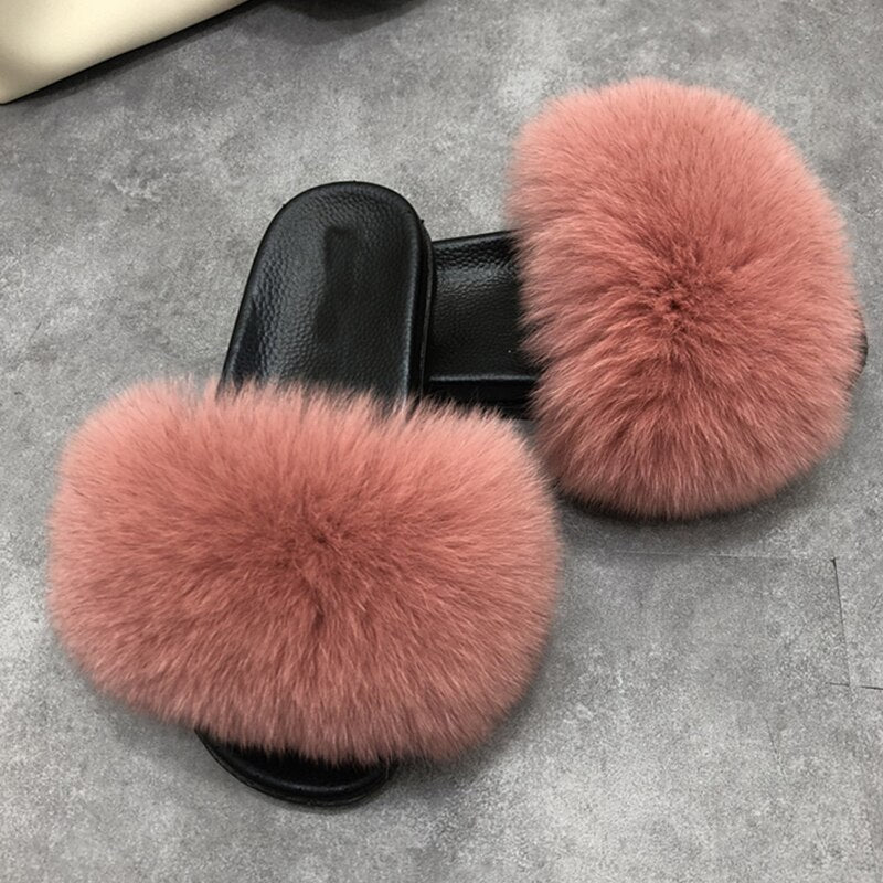 Valenzora | Flauschige Echtfell-Flip-Flops, Hausschuhe, Sandalen