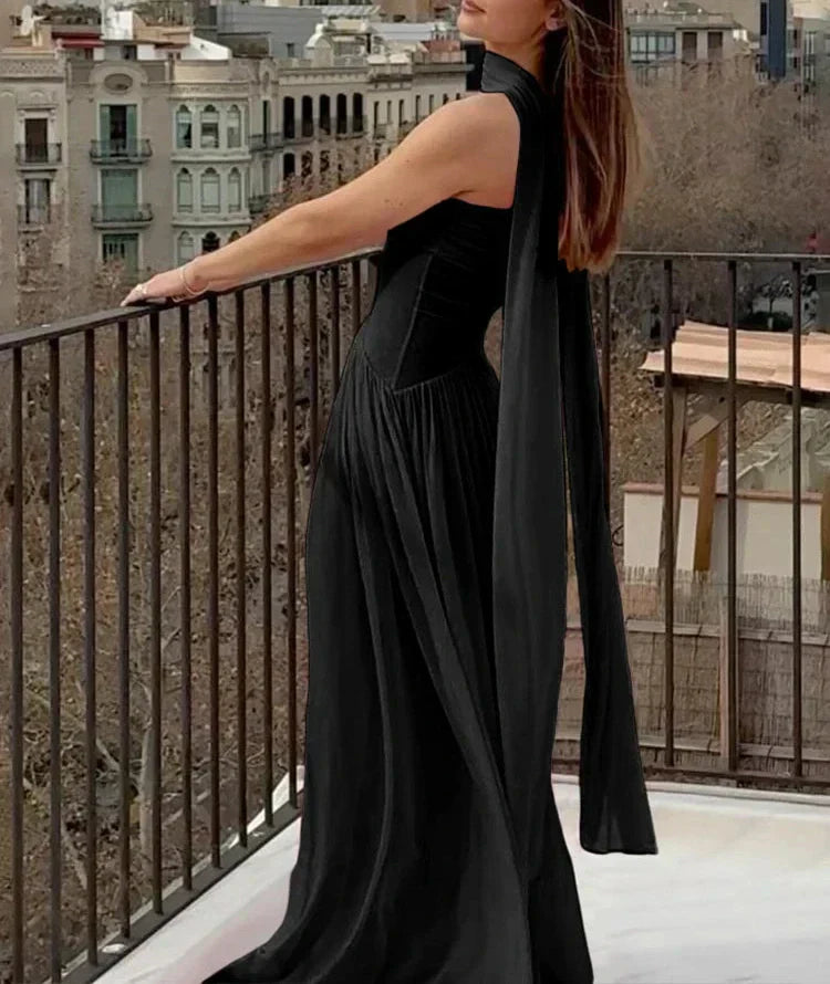 Valenzora | Patchwork Maxi Dress Scarf Backless Strapless Ruffled Banquet