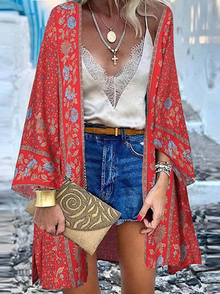 Valenzora | Summery women's cardigan in boho style with colorful floral pattern