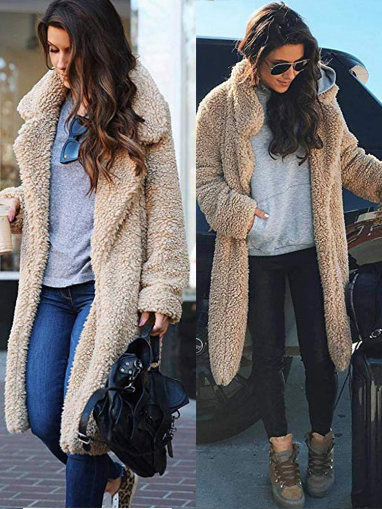 Lange Strickjacke mit Kunstfell, warm, weich, Plüsch