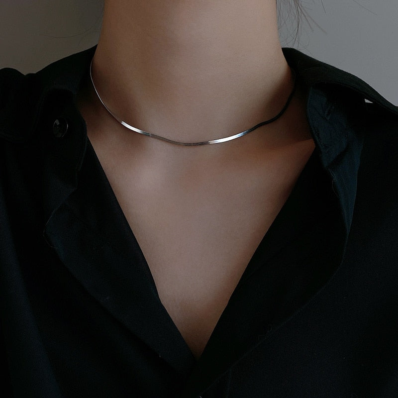 Valenzora Elegant Sterling Silver Snakebone Necklace | Women's Clavicle Chain Necklace