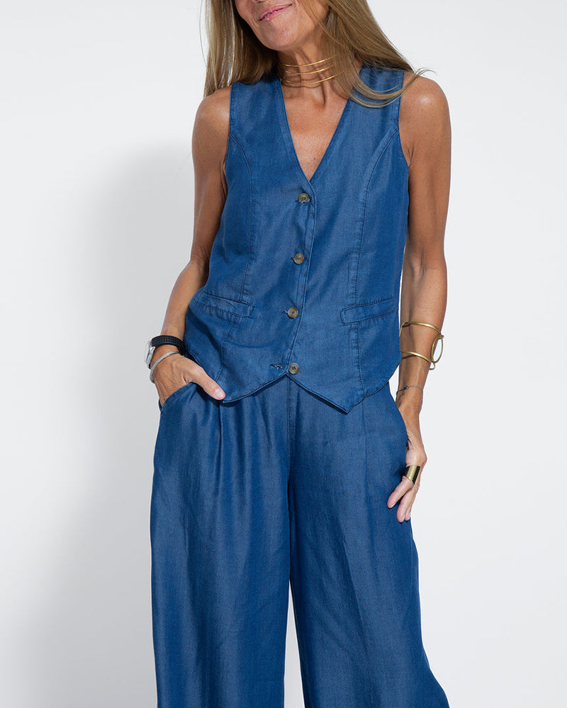 Valenzora | Elegantes 2-teiliges Leinen-Set: weite Hose & Weste