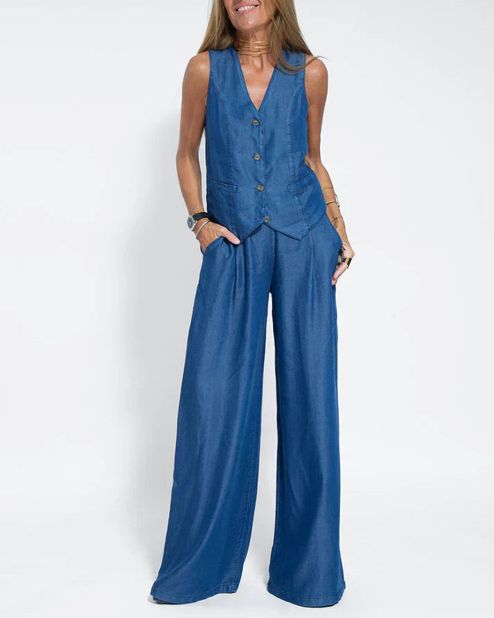 Valenzora | Elegantes 2-teiliges Set bestehend aus weiter Leinenhose und Weste