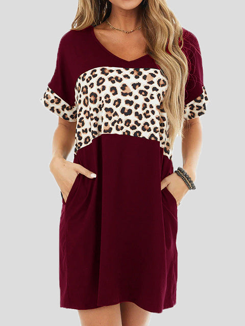 Valenzora | Damen Rundhals-Kleid mit Leo-Print und Taschen, Freizeitkleid