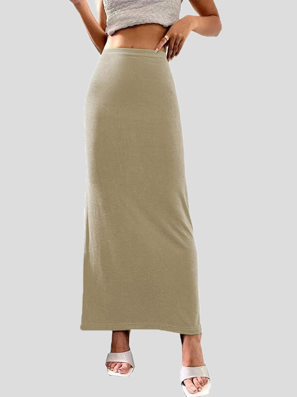 Valenzora | Women's Skirts Casual Solid Color Slim Fit Maxi Skirt