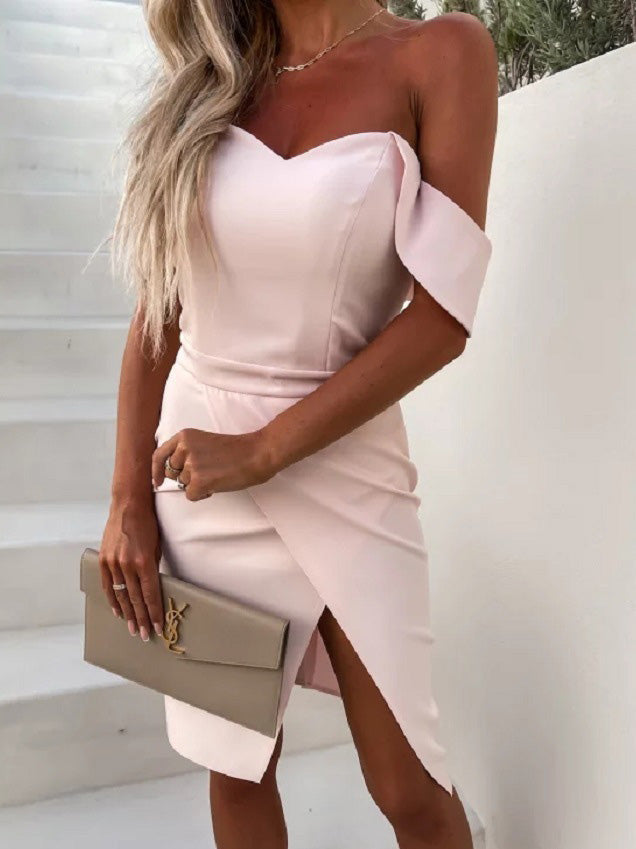 Valenzora | Women's Solid One Shoulder Slim Fit Slit Dress