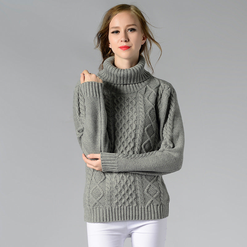 Celina™ - Women's long-sleeved roll-neck sweater with cable knit