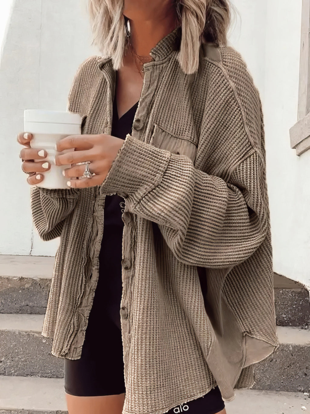 Waffelknopfleiste Langarmhemdjacke