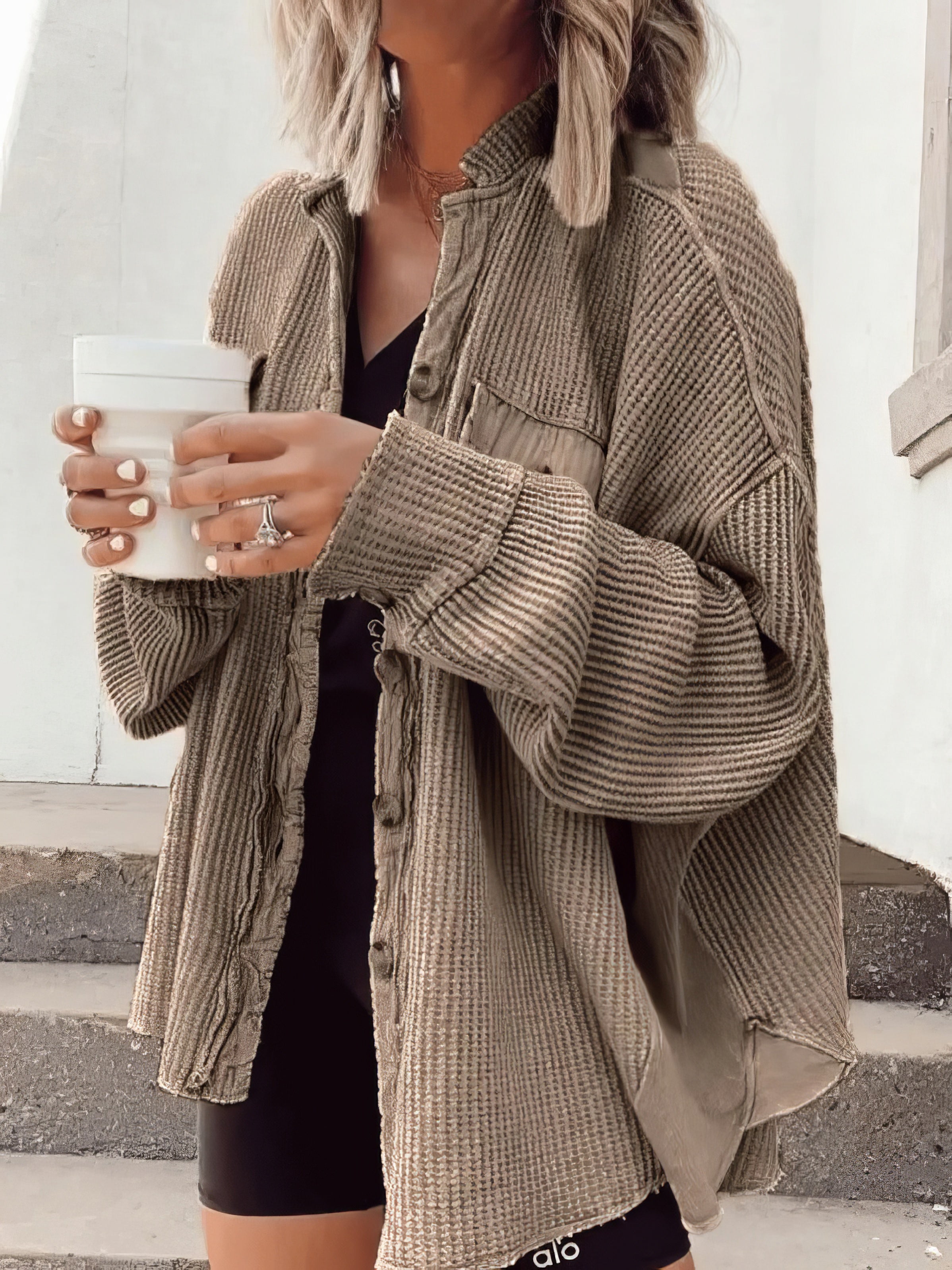 Waffelknopfleiste Langarmhemdjacke