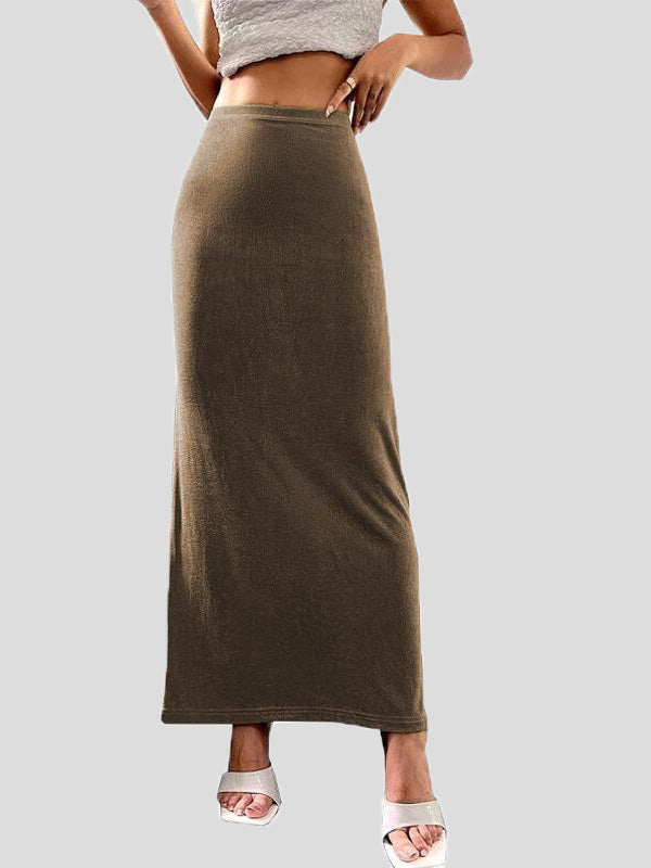 Valenzora | Women's Skirts Casual Solid Color Slim Fit Maxi Skirt