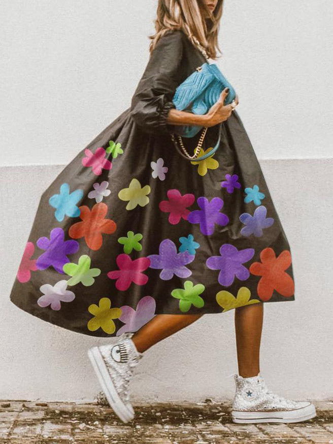 Valenzora | Damenkleider Locker Bedrucktes Kurzarm-Midikleid