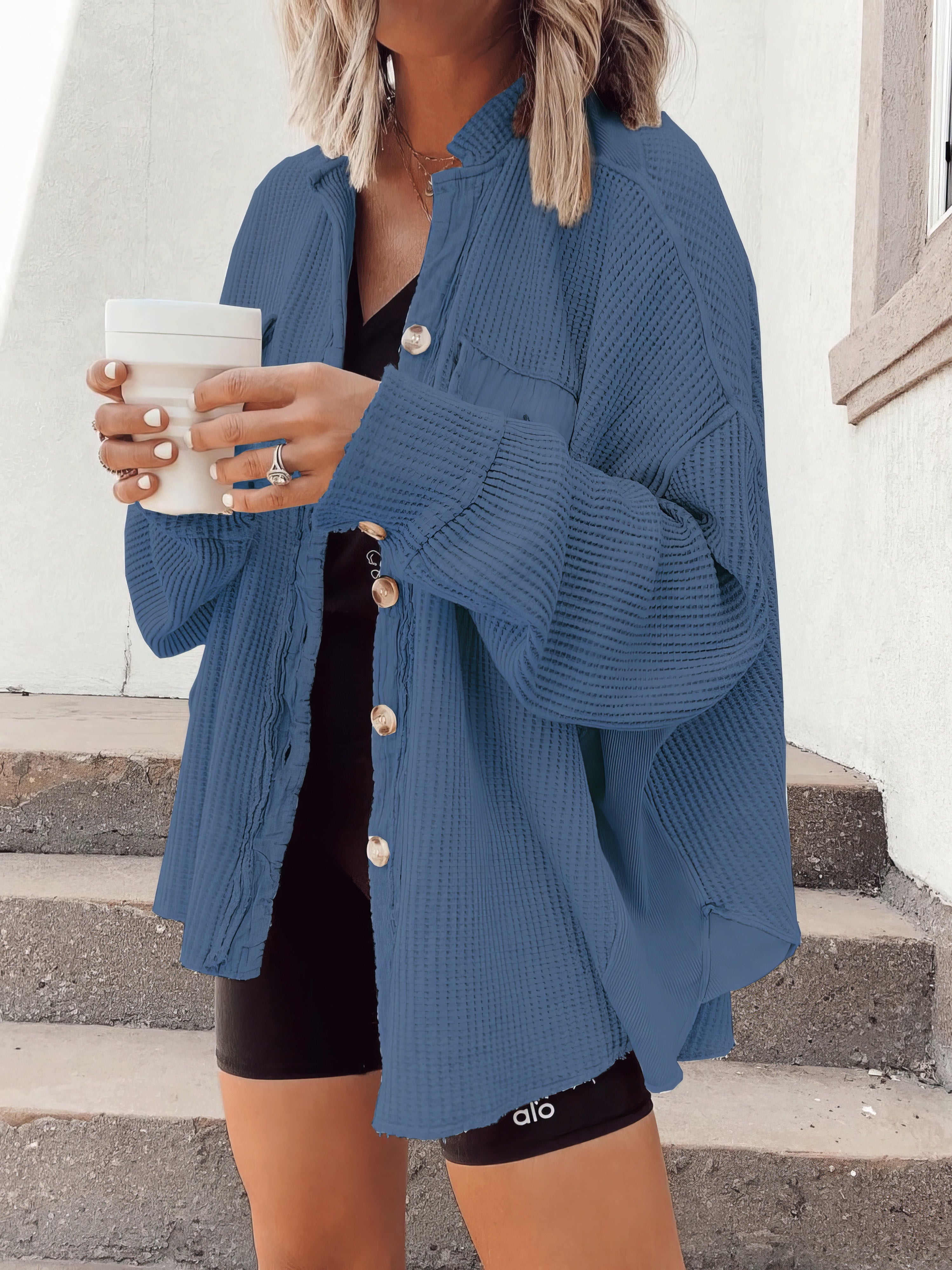 Waffelknopfleiste Langarmhemdjacke