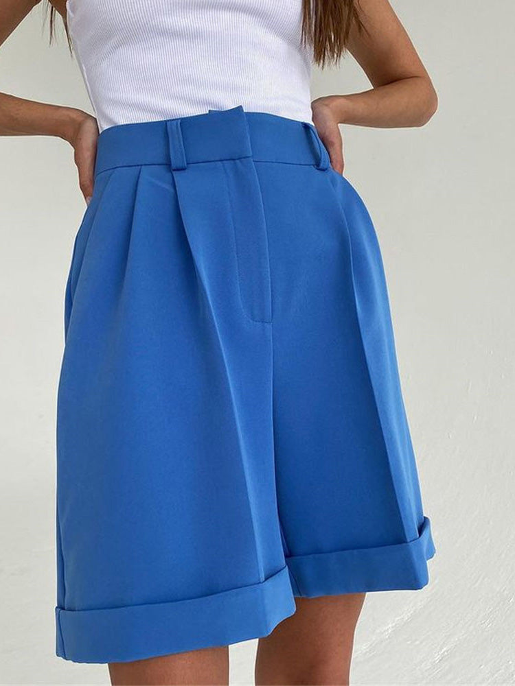 Valenzora | Women's Shorts Solid Color Zipper Pocket Straight Shorts