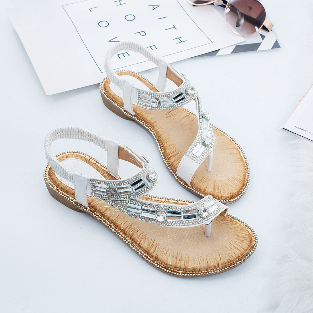 Valenzora | Cross Border Rhinestone T-Strap Flat Sandal