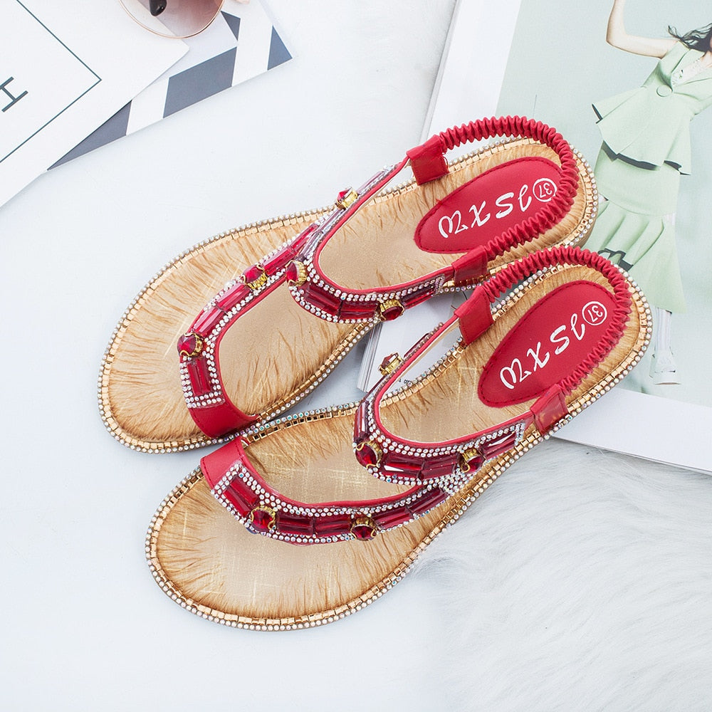Valenzora | Cross Border Rhinestone T-Strap Flat Sandal