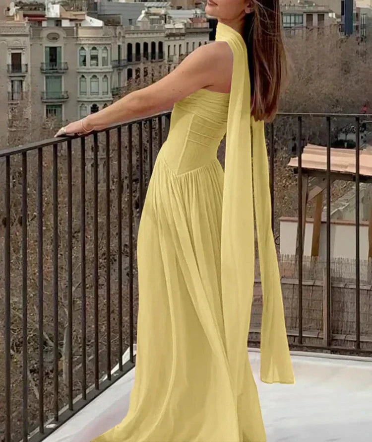 Valenzora | Patchwork Maxi Dress Scarf Backless Strapless Ruffled Banquet