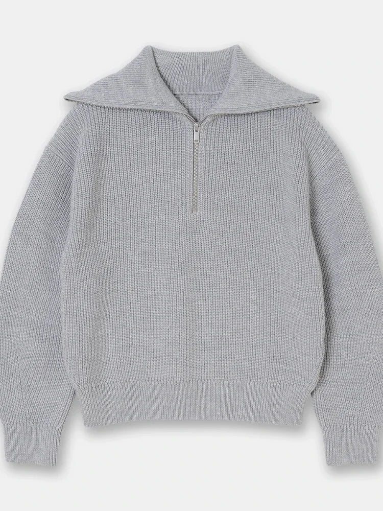 Damen-Pullover mit breitem Rollkragen und gestreiftem Revers