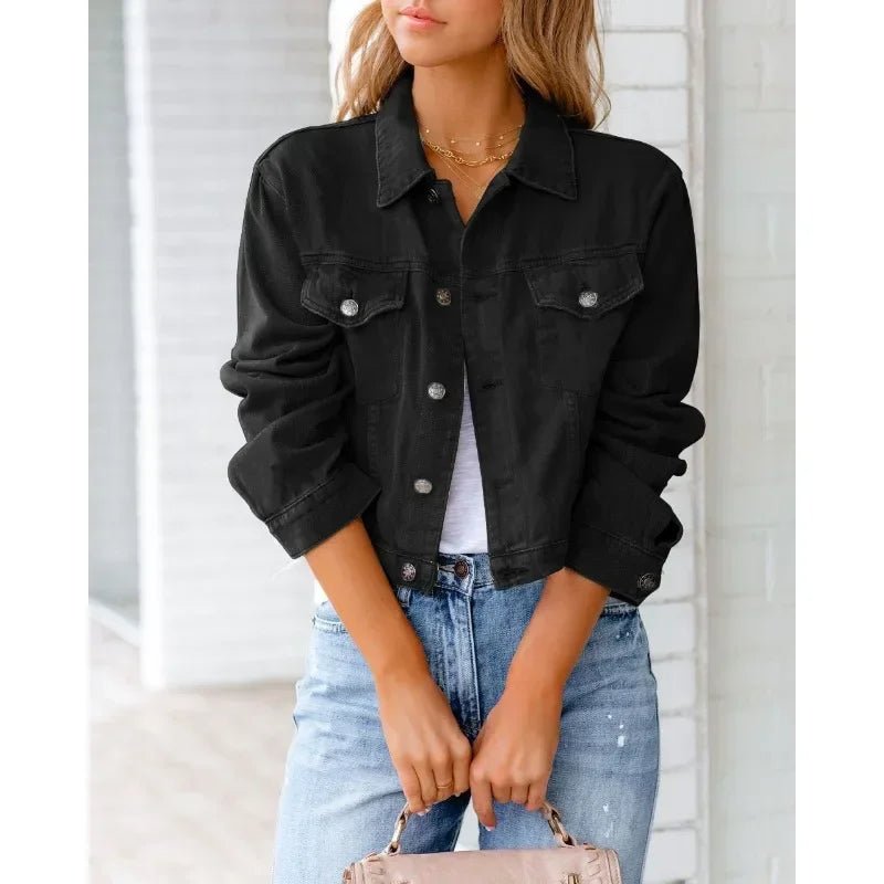 Valenzora | Short pocket jacket Fashion Streetwear Simple button trendy women's denim jackets Long sleeves Autumn New Denim Denim jackets