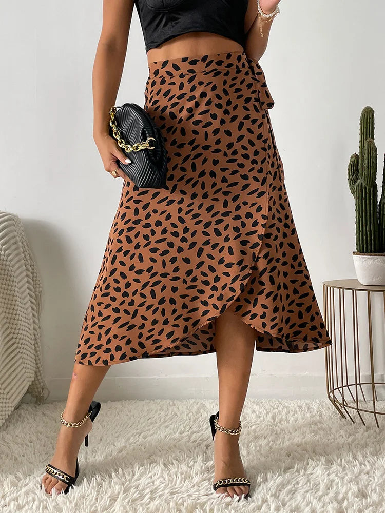 Valenzora Asymmetrical Skirt | Modern printed A-line skirt with tie side and high waist for women