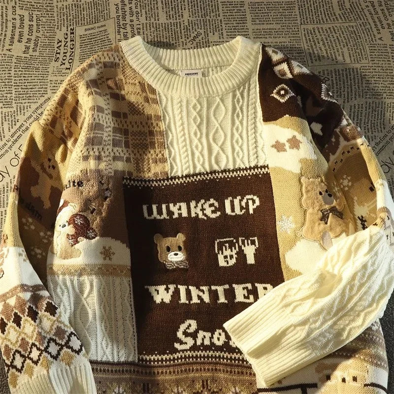 Valenzora - Ugly Christmas Sweater - Loose retro sweater with V-neck and color block design