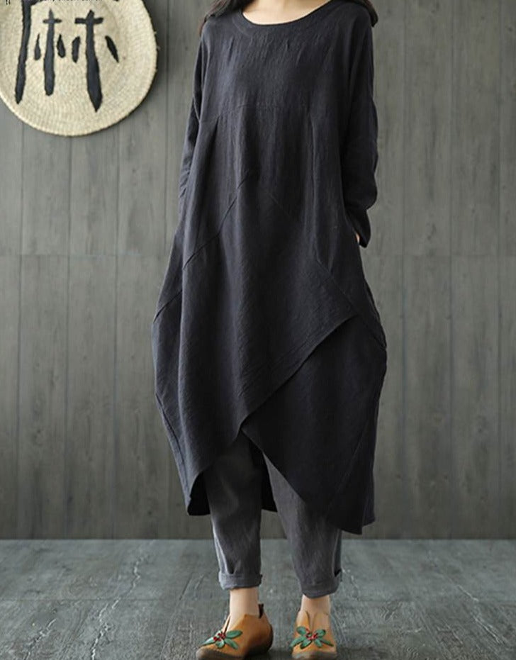 Valenzora Long-sleeved irregular midi dress