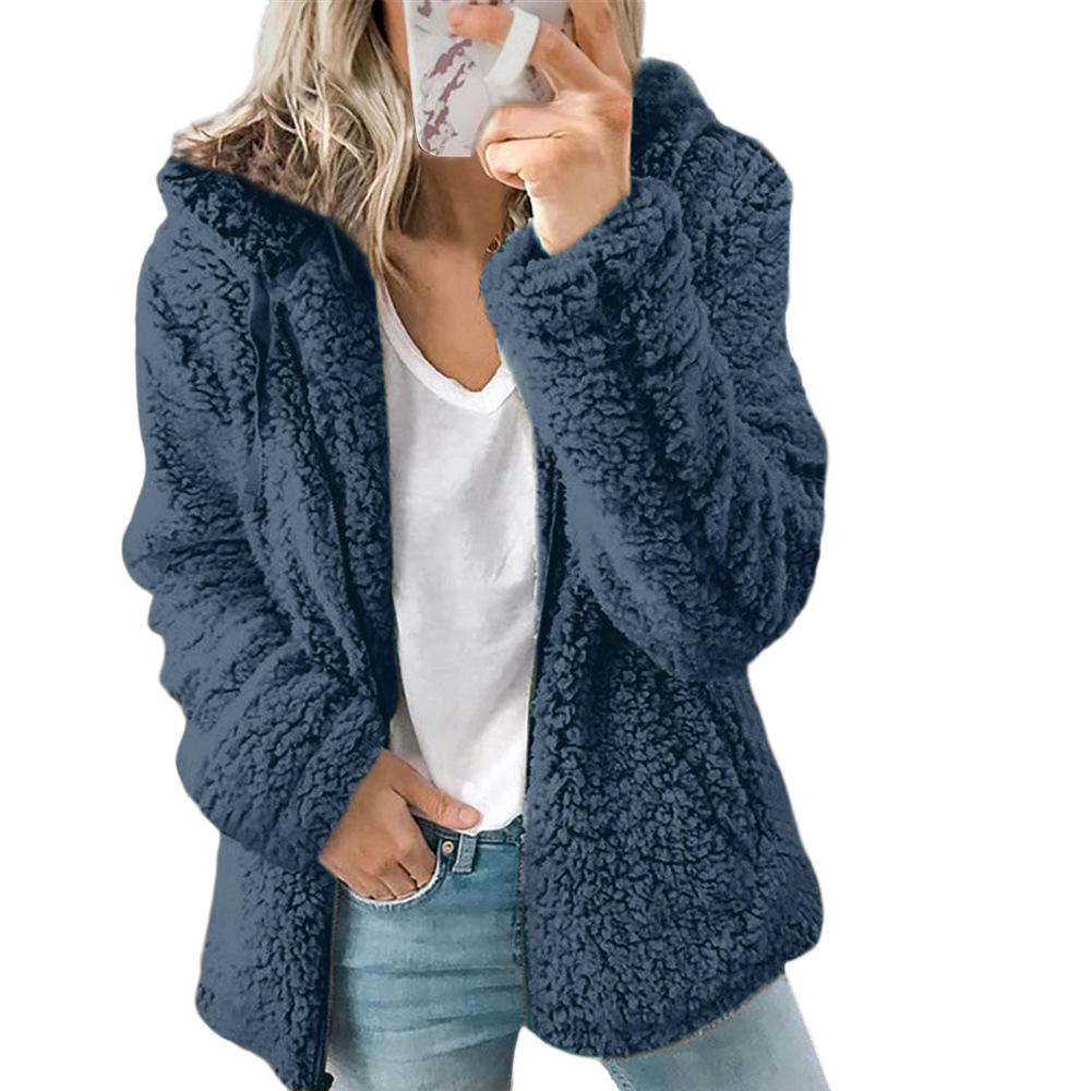 Valenzora Damenmode | Eleganter Teddyfellmantel mit Bärenohren: Weicher Fleece-Mantel mit Taschen und Reißverschluss