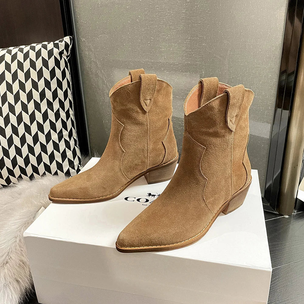 Valenzora | Cowhide Leather Women's Suede Women's Boots with Heel