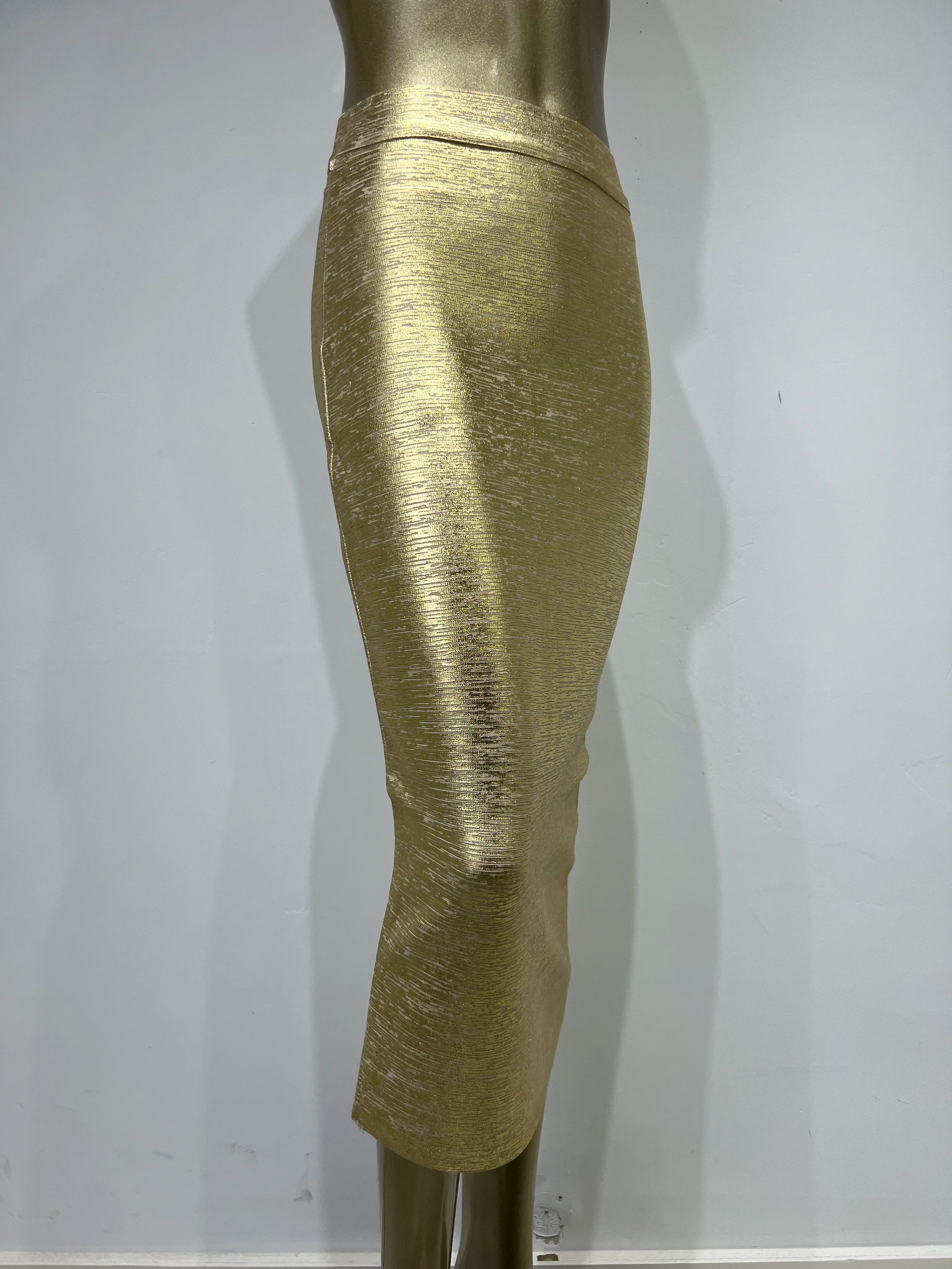 Valenzora | Damen-Sommerrock Sexy Silber Gold Bronzing Midi Bandage Rock High Street Designer Slim Fit Uni Midi Bleistiftrock 78cm