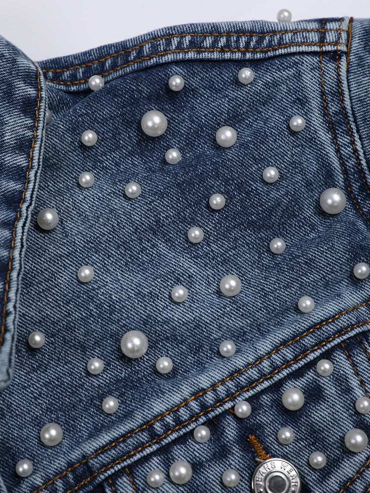 Valenzora | Casual denim jacket with pearls