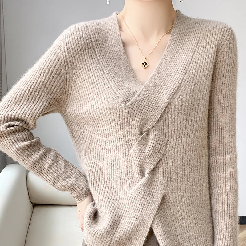 Mirella™ – Damen-Pullover mit verdrehtem V-Ausschnitt