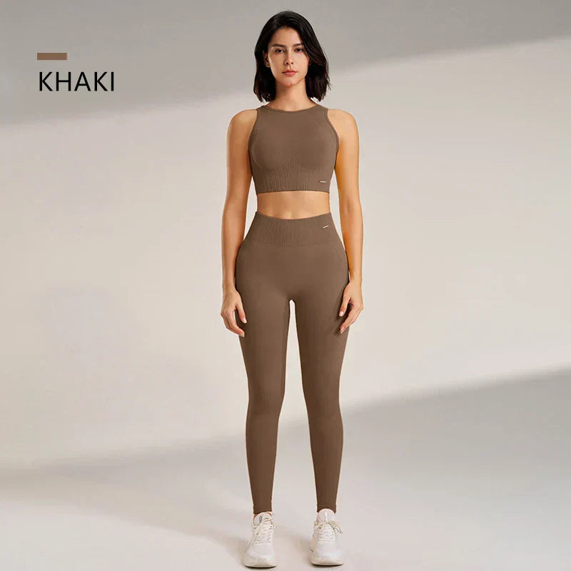 Valenzora | Nahtloses Yoga-Set – Hochtaillierte Leggings & Top Zweiteiliges Fitness-Outfit
