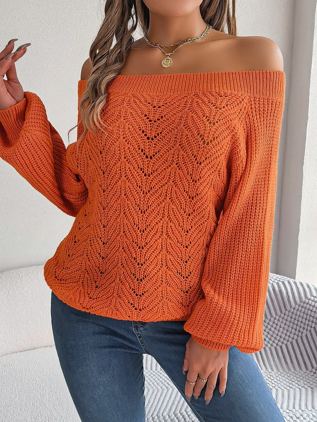 Casual off-the-shoulder knit sweater
