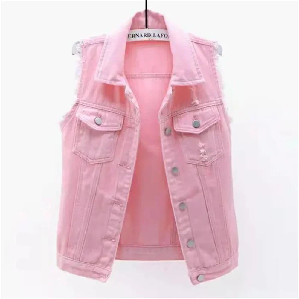 Valenzora | Sleeveless denim vest for women in bright colors