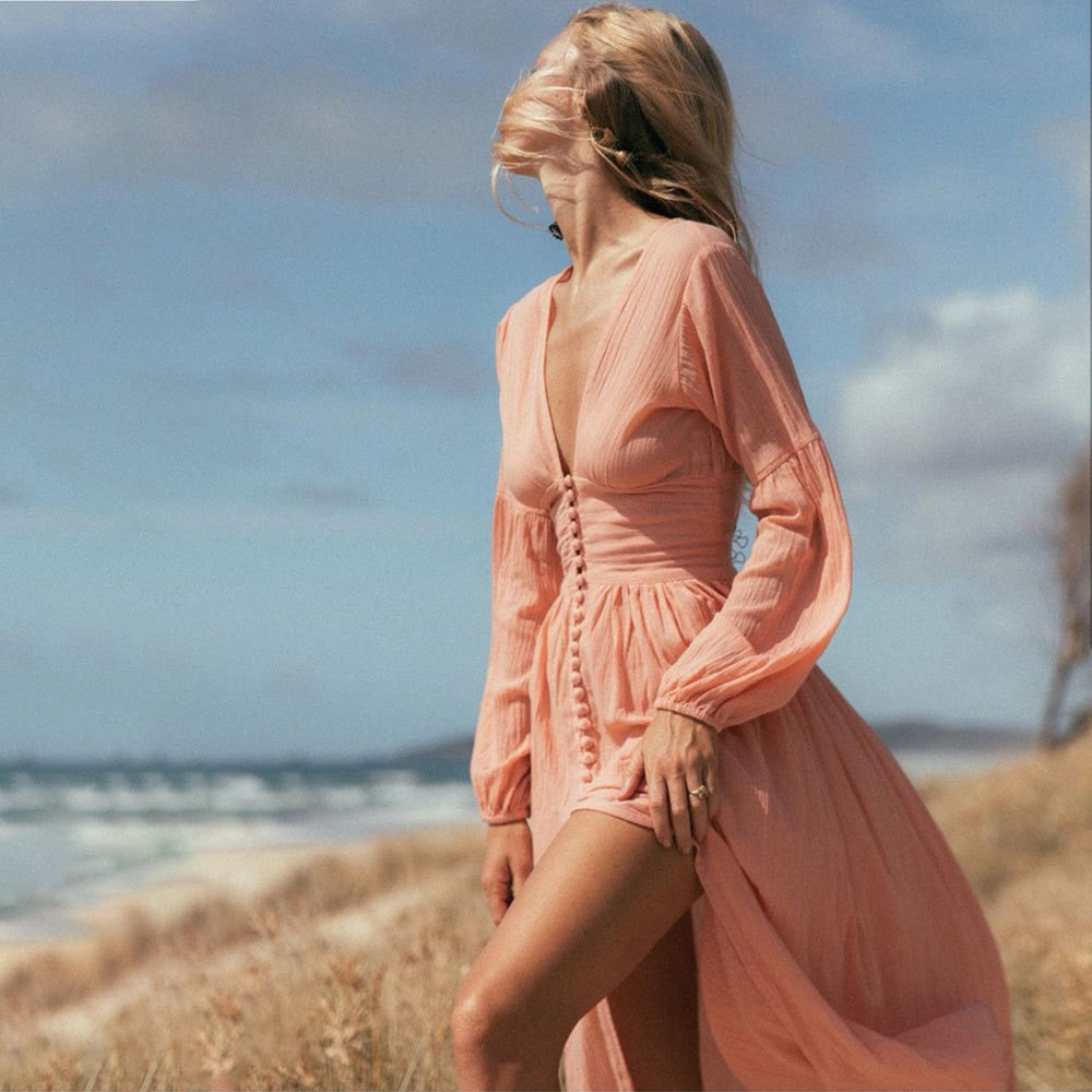 Valenzora | Lantern sleeve long split dress