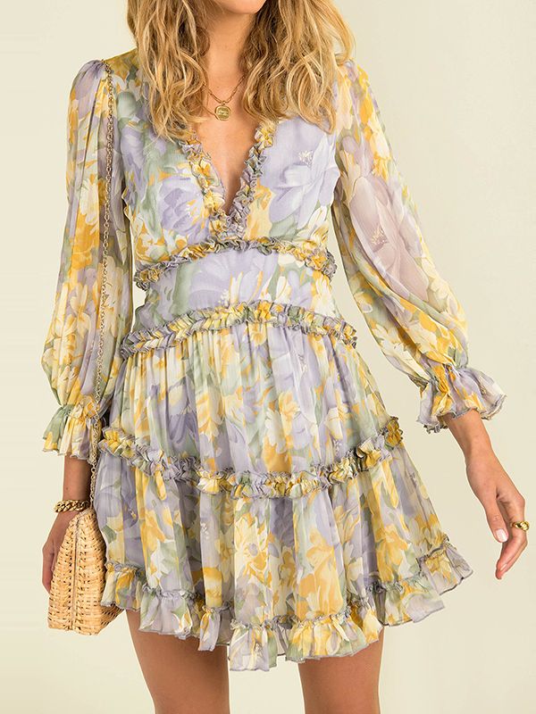 Valenzora - Simple printed chiffon dress