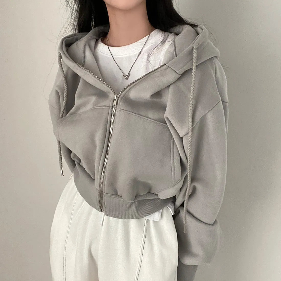Übergroße Kapuzenpullover mit Reißverschluss