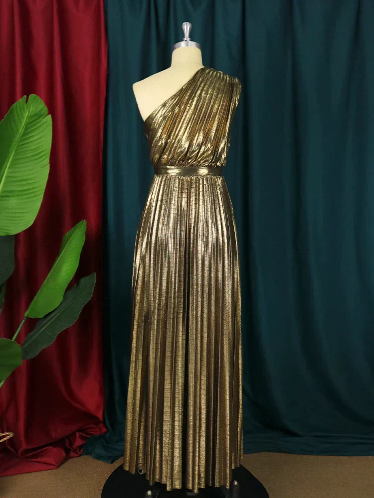 Valenzora | Elegant one-shoulder evening dress in metallic look