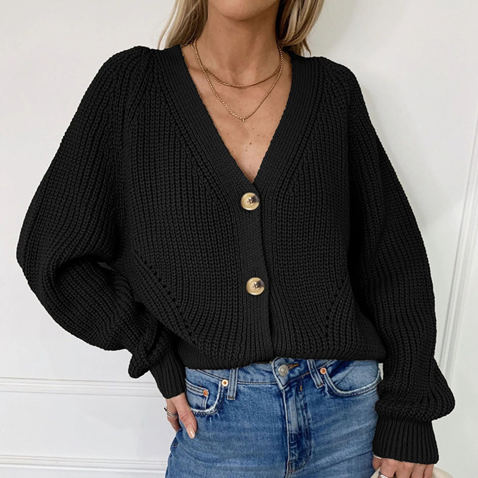 Valenzora | KNITTED CARDIGAN WITH V-NECK