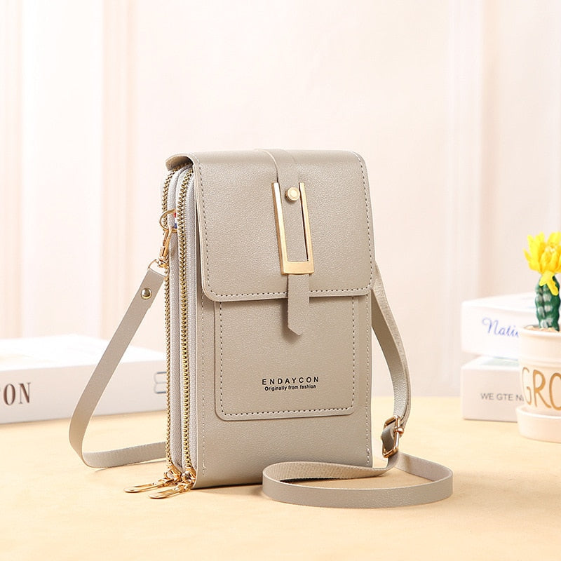 Valenzora Leder-Smartphone-Clutch | Damenhandtasche mit Touchscreen-Fenster