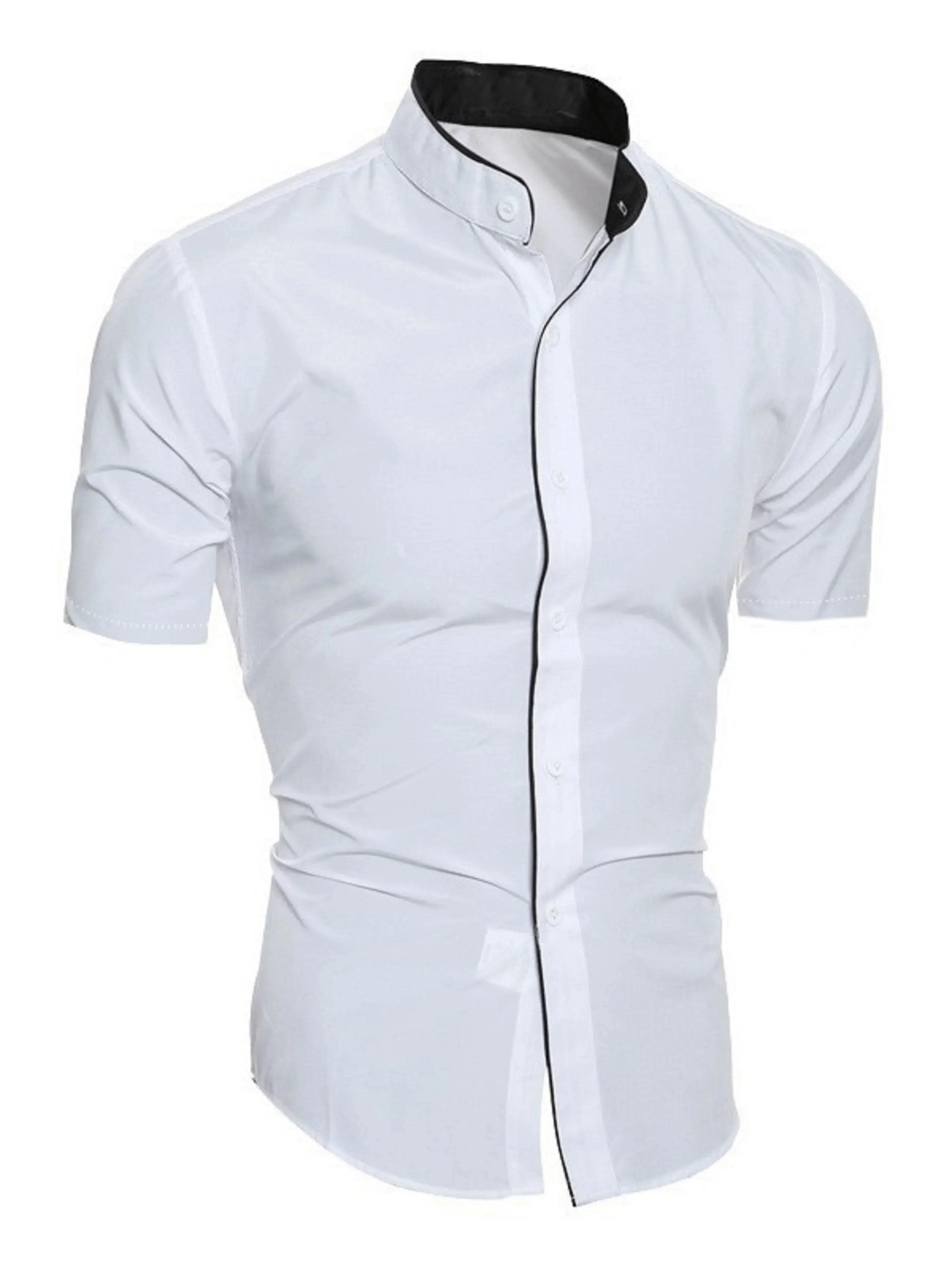 Valenzora | Slim Fit Stand-Up Collar Short-Sleeve Shirt Business Casual