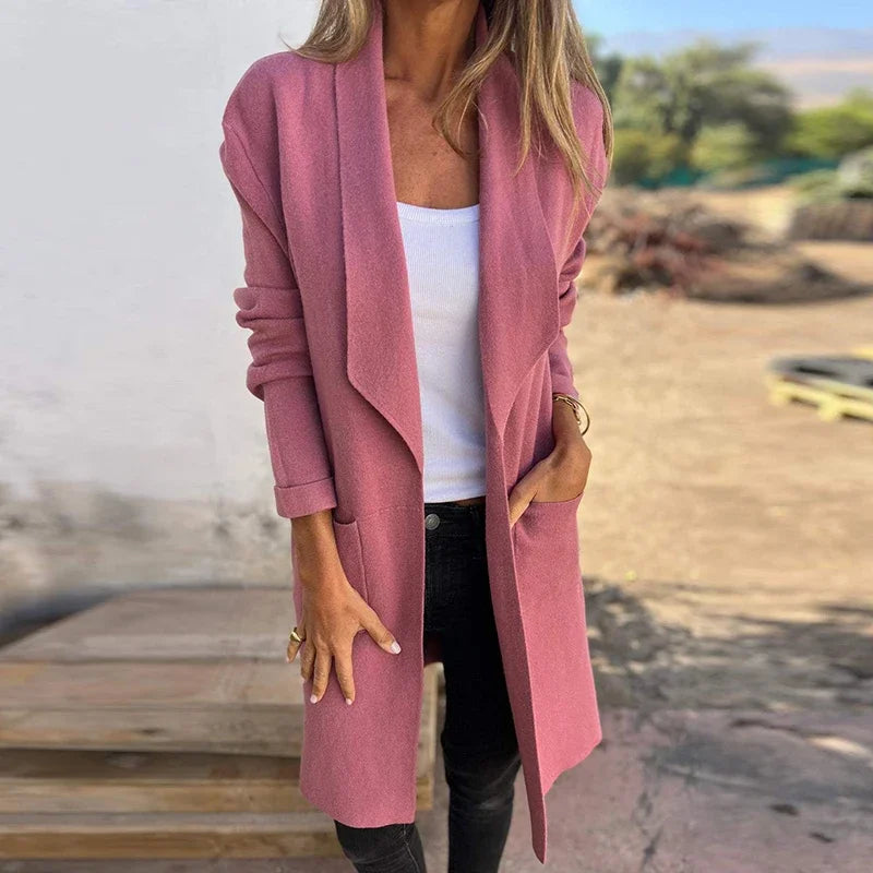 Valenzora | Solid color mid-length cardigan coat