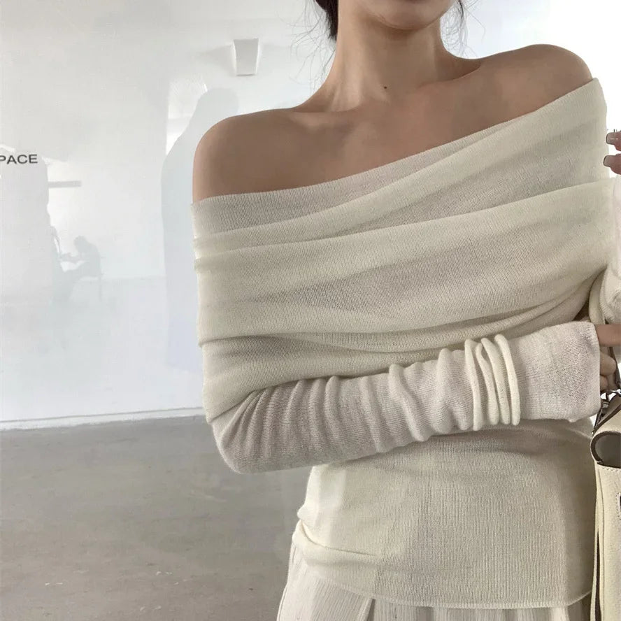 Elegant off-the-shoulder knit sweater