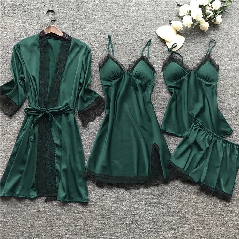 Valenzora | Luxury Summer Satin Pajama Set with Lace for Women