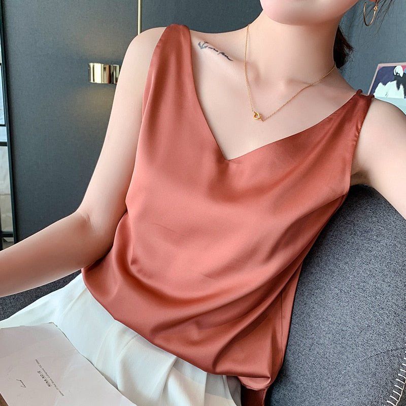 Valenzora | Loose Fit Sleeveless Silk Top Women's Clothing