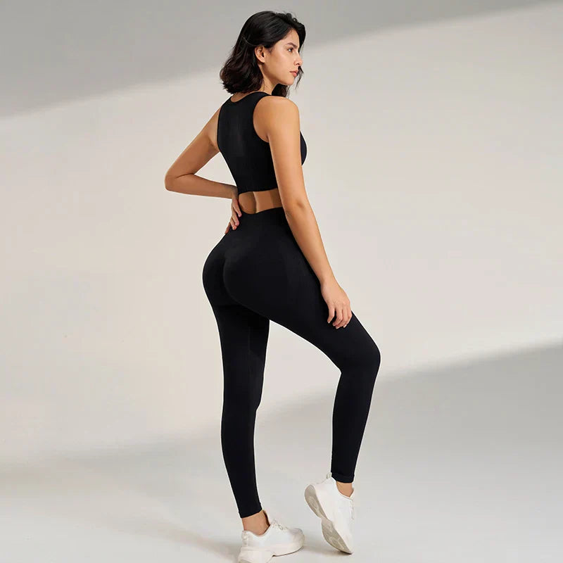 Valenzora | Nahtloses Yoga-Set – Hochtaillierte Leggings & Top Zweiteiliges Fitness-Outfit