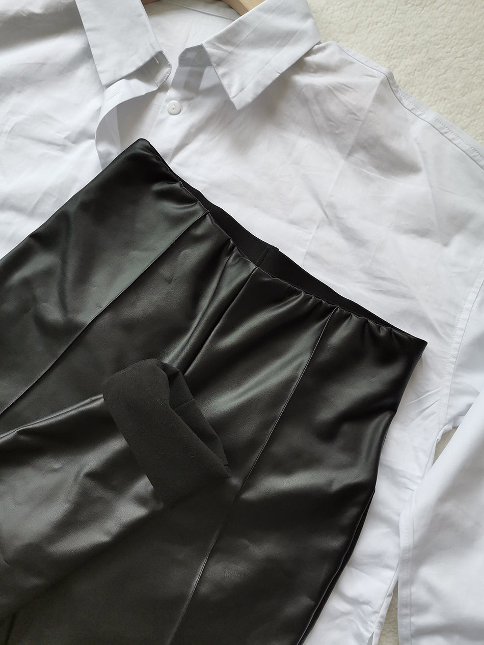 Valenzora Leather Leggings | Leather stretch leggings with fleece for autumn