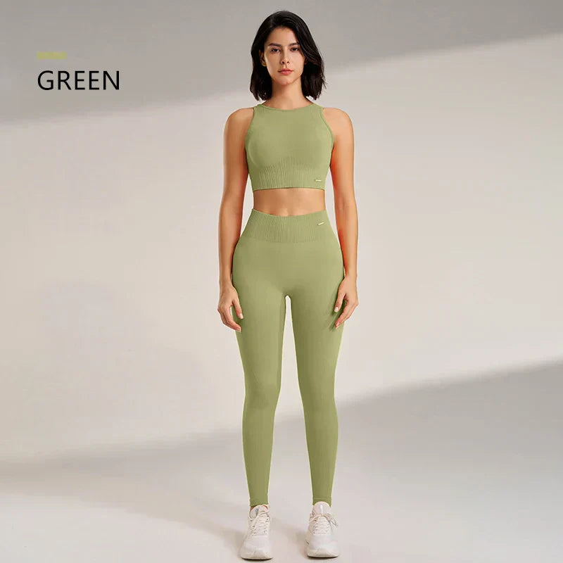 Valenzora | Nahtloses Yoga-Set – Hochtaillierte Leggings & Top Zweiteiliges Fitness-Outfit