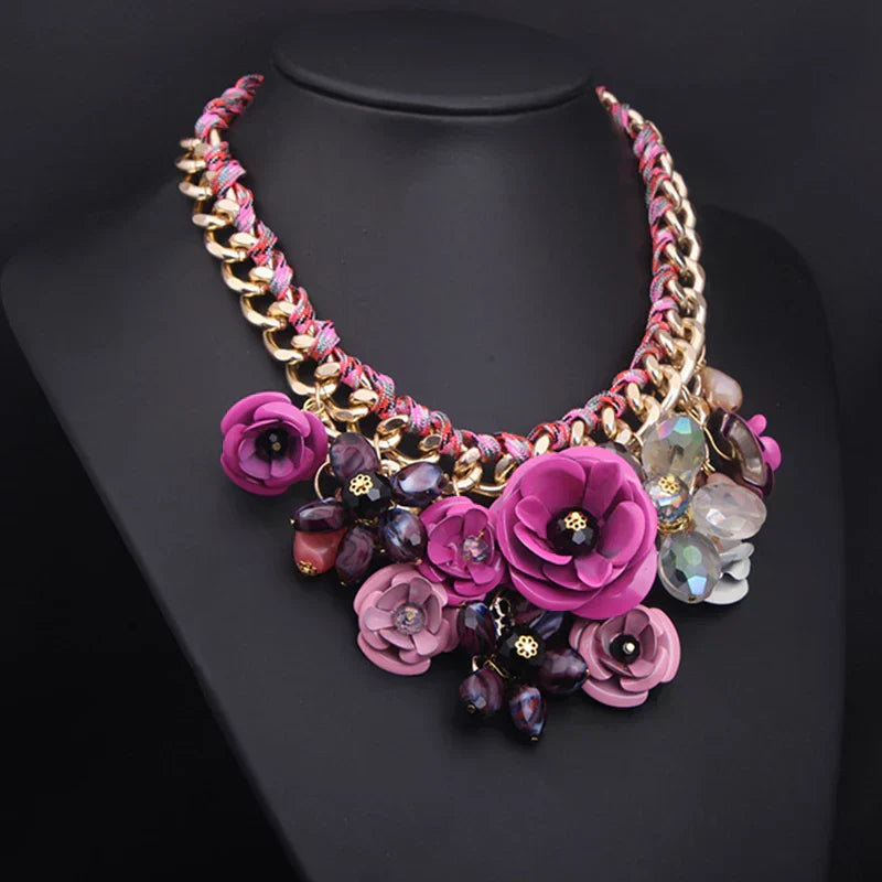 Valenzora | Vintage-Schmuck Elegante Abschlussball-Party Schönheitswettbewerb Hochzeitsgeschenk Blumen-Blüten-Chunky Statement-Halskette für Damen Accessoires