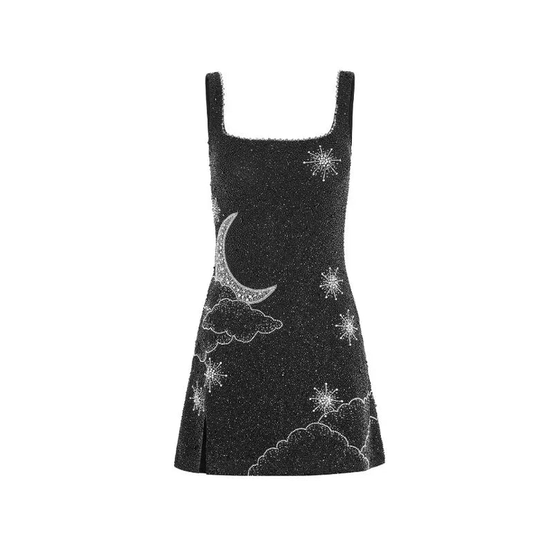 Valenzora – Celestial Sparkle Minikleid Partykleid mit Mond- und Sternenverzierungen
