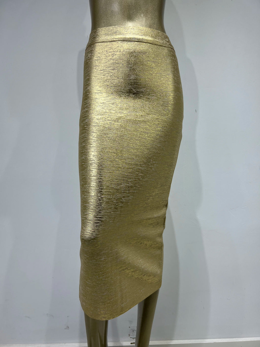 Valenzora | Damen-Sommerrock Sexy Silber Gold Bronzing Midi Bandage Rock High Street Designer Slim Fit Uni Midi Bleistiftrock 78cm